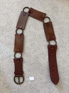 Anthropologie Brown Leather Link-Belt with Brass Rings